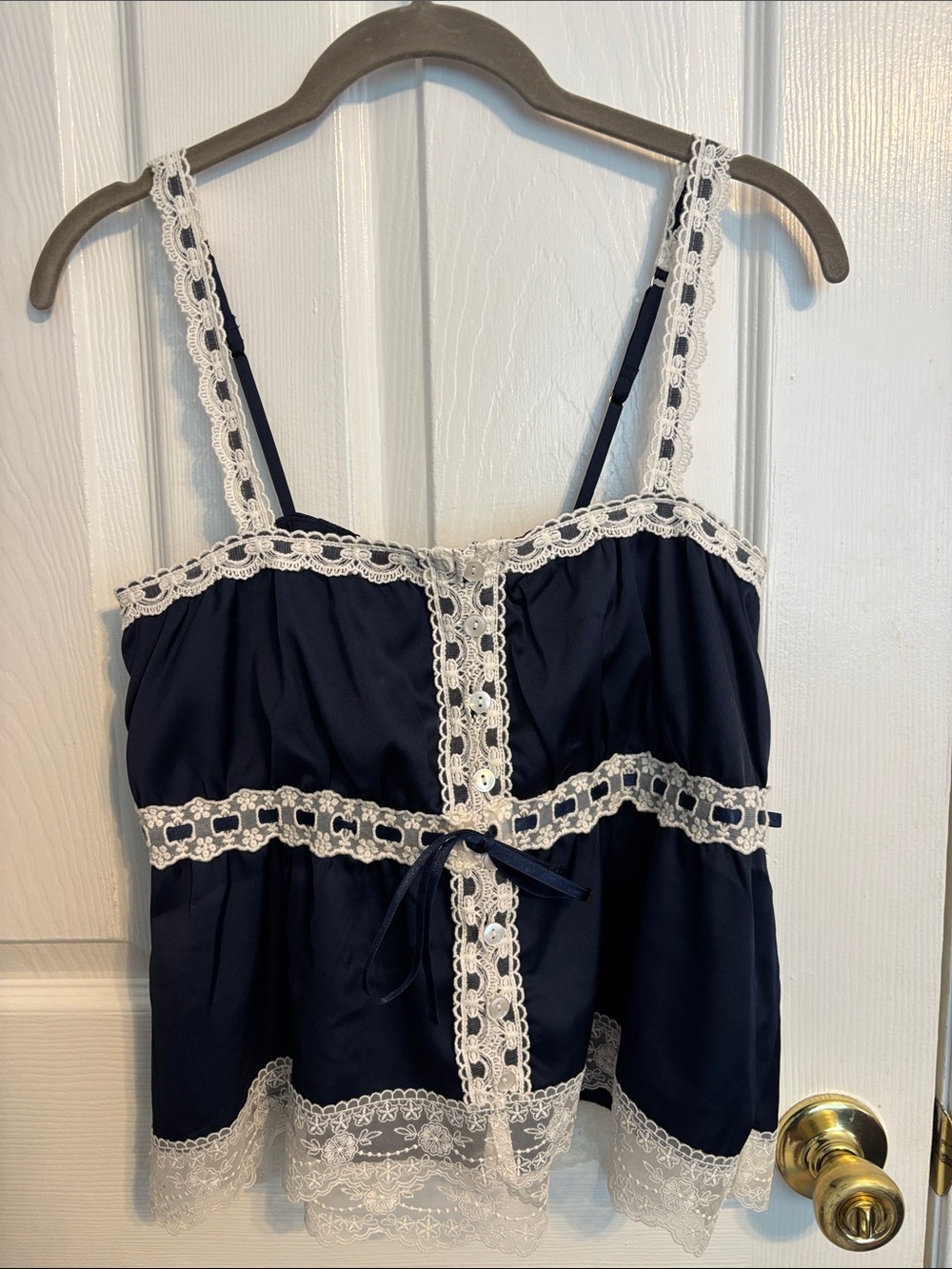 Abercrombie Navy Blue Lace Trim Cami Tank
